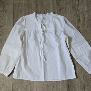 J.Crew White Ruffle Collar Top
